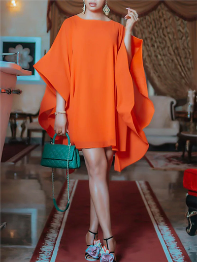 Solid Color Batwing Sleeve Mini Dress - Loose Fit Casual Summer Dress