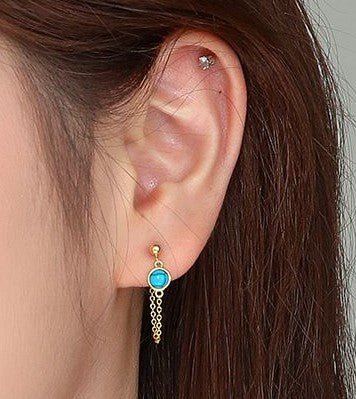 Turquoise Leverback Tassel Chain Earrings – Premium Silver