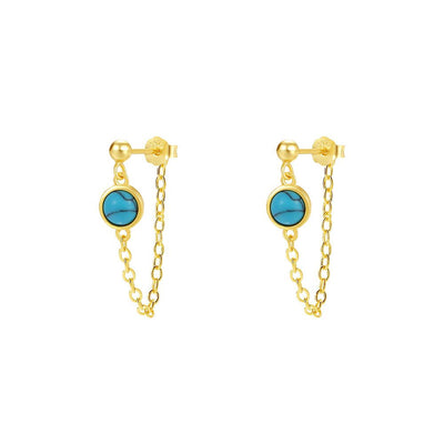 Turquoise Leverback Tassel Chain Earrings – Premium Silver