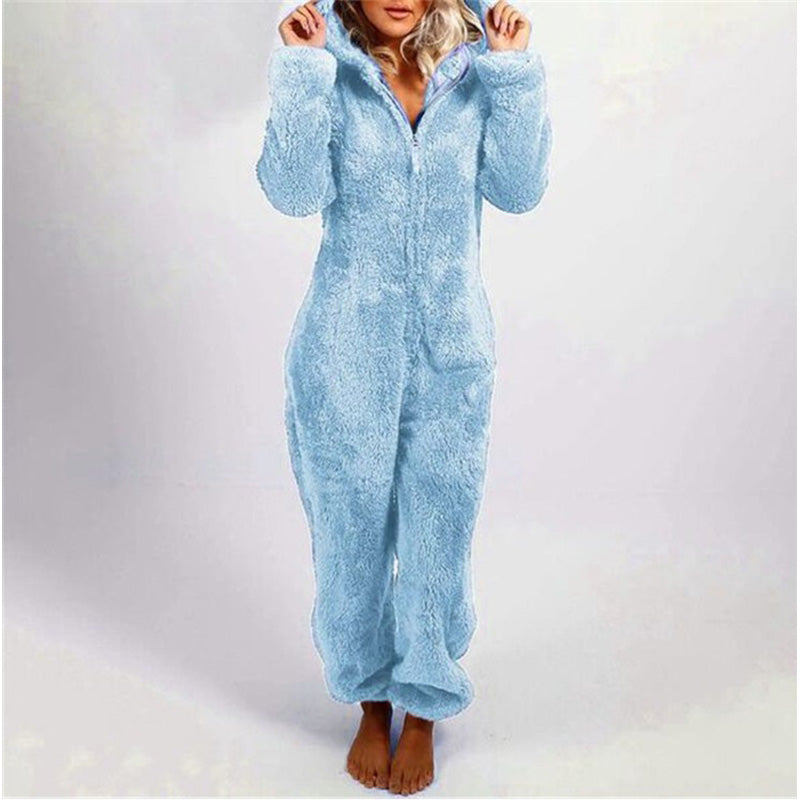 Plush Onesie Pajama for Women | Cozy One-Piece with Animal Ear Hood