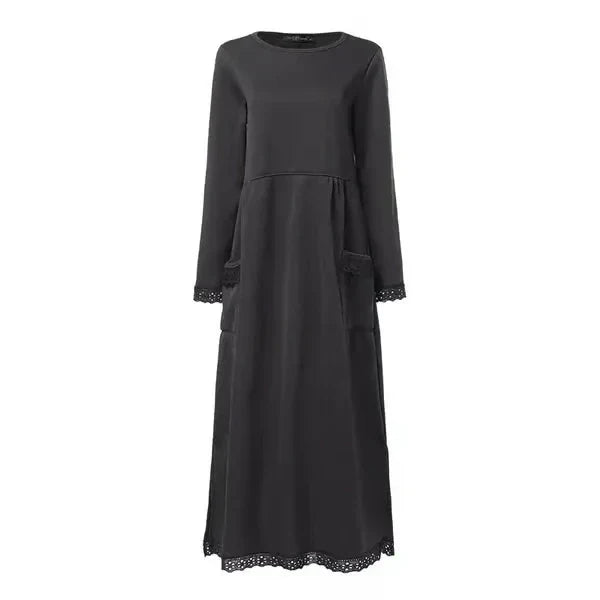 Doris™ Maxi Dress – Cozy Wool & Cotton Blend Pullover with Lace Hem