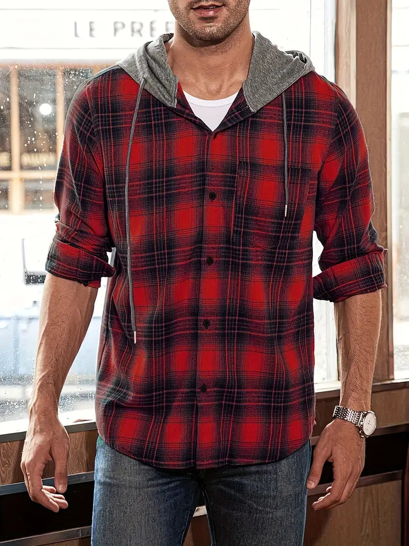 Ruben Plaid Hoodie Shirt Jacket - Loose Fit, Casual Comfort