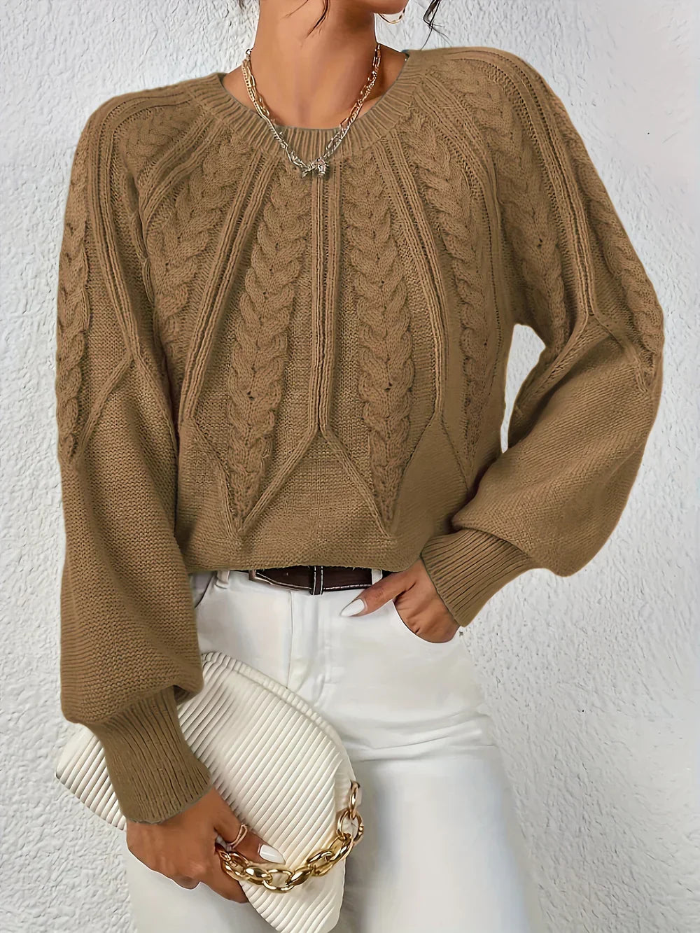 Lea™ | Stylish Cable Knit Sweater with Lantern Sleeves