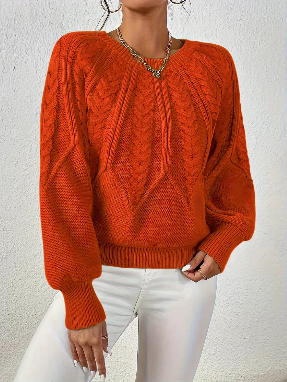 Lea™ | Stylish Cable Knit Sweater with Lantern Sleeves