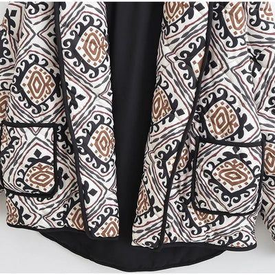 Elegant Printed Jacket with Scarf Collar – Stylish and Comfortable Outerwear