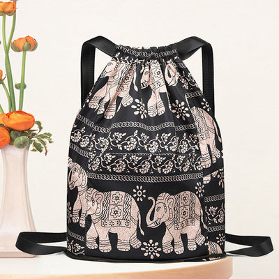 Foldable Drawstring Backpack with Large Capacity and Unique Printed Design