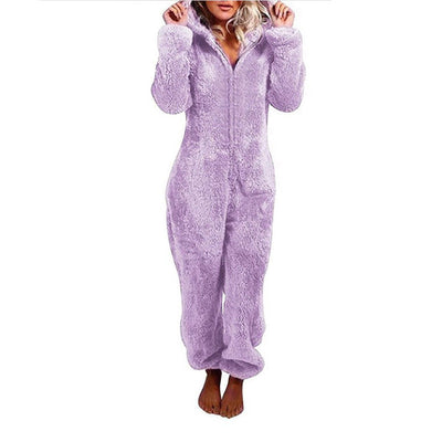 Plush Onesie Pajama for Women | Cozy One-Piece with Animal Ear Hood