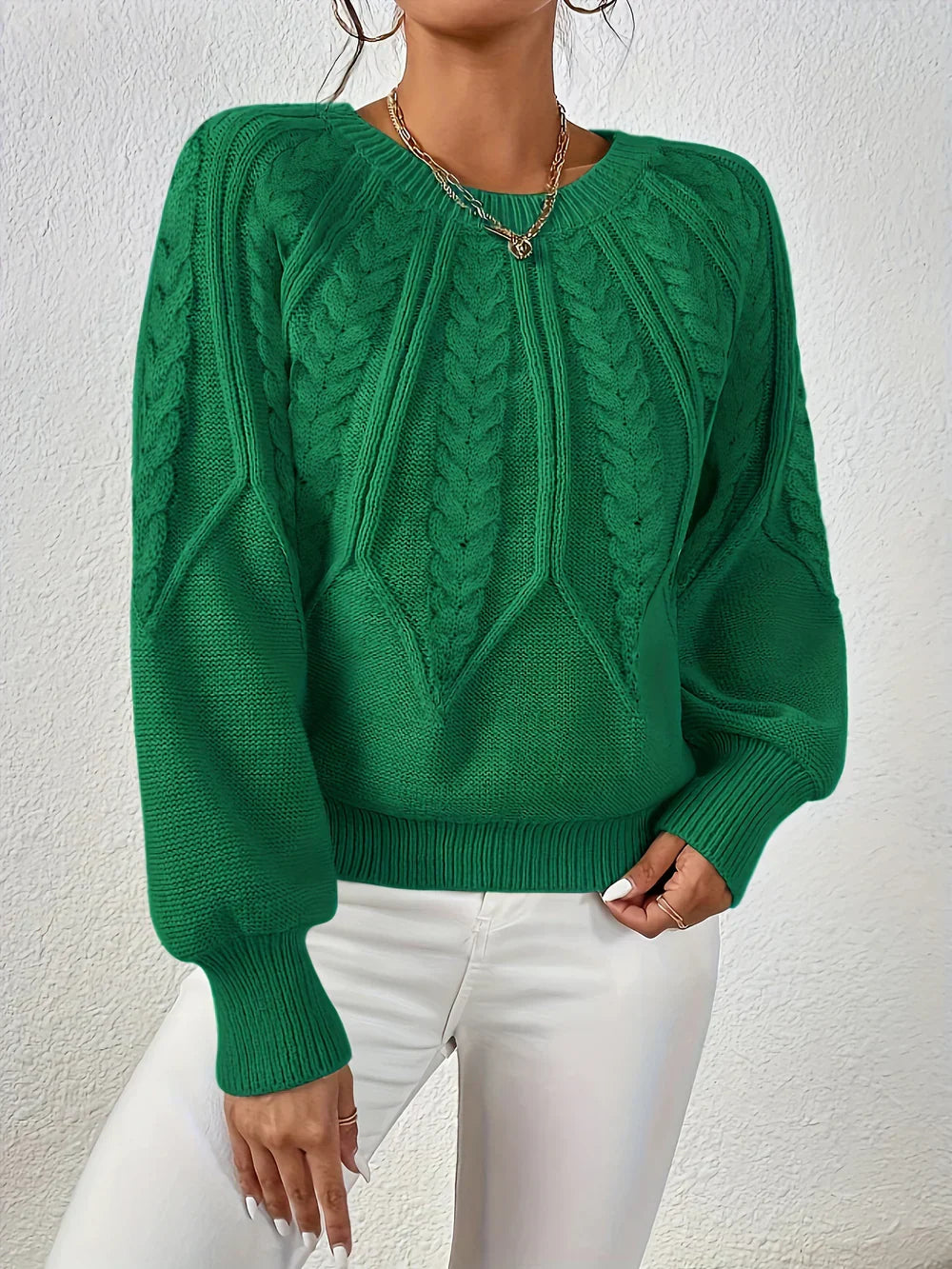 Lea™ | Stylish Cable Knit Sweater with Lantern Sleeves