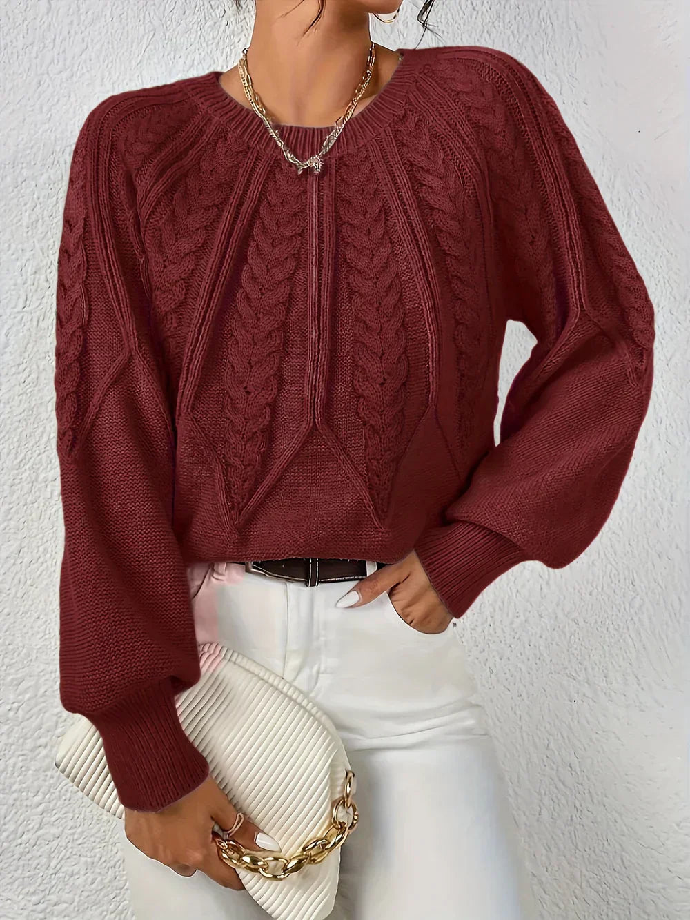 Lea™ | Stylish Cable Knit Sweater with Lantern Sleeves