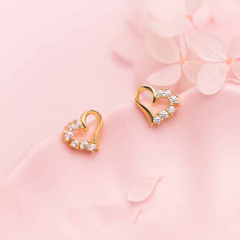 Gold-Plated Sterling Silver Hollow Heart Earrings with Cubic Zirconia