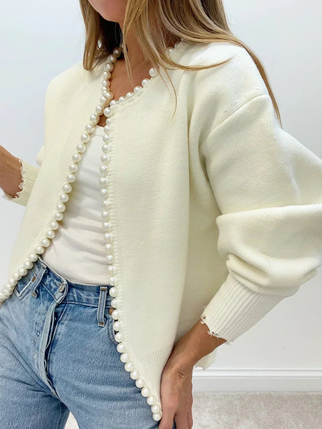 Kalina | Elegant Pearl-Embellished Cardigan for a Chic Look