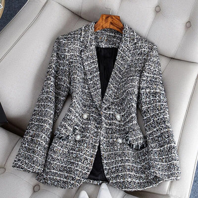 Blythe | Fitted Checkered Tweed Blazer Coat for Women