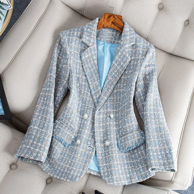 Blythe | Fitted Checkered Tweed Blazer Coat for Women