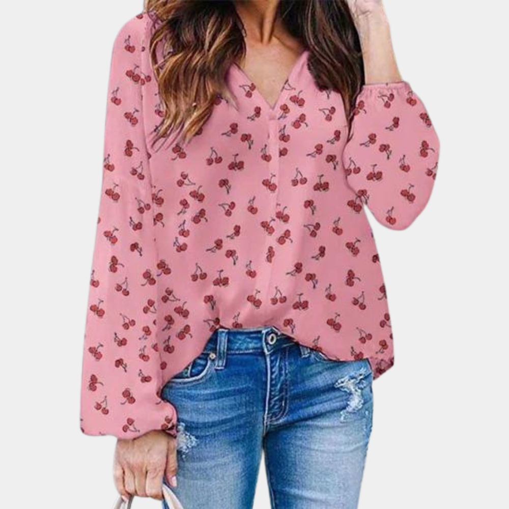 Auizia - Chic Women's Blouse with Cherry Print