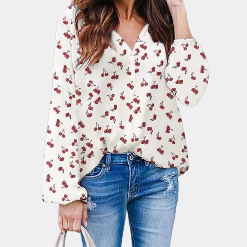 Auizia - Chic Women's Blouse with Cherry Print