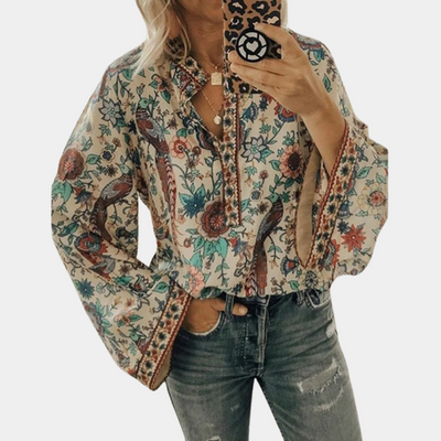 Cynthia - Women's Blouse with Floral Pattern Boho Style