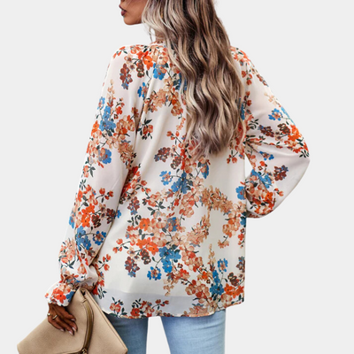 Elegant Floral Printed Women's Blouse – Long Sleeve, Stylish Floral Design