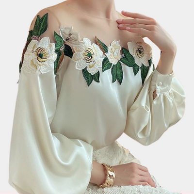 Elegant Floral Women’s  Satin Blouse