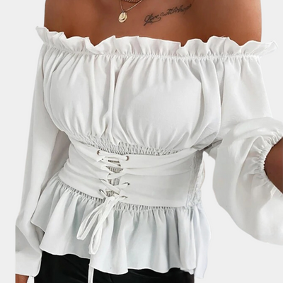 Elegant Off-Shoulder Blouse for Women | Puff Sleeve Corset Design