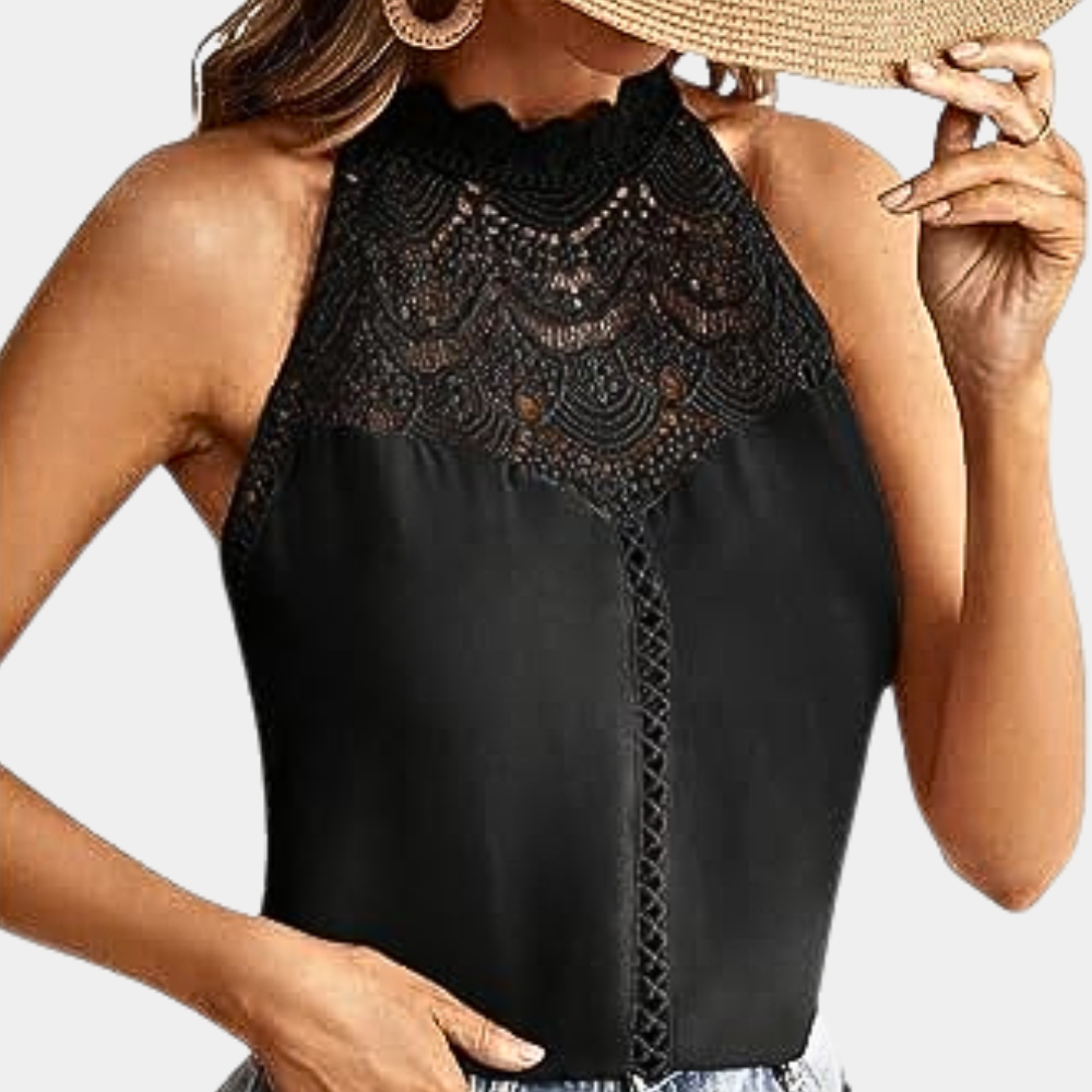 Elegant Women's High-Neck Halter Lace Blouse