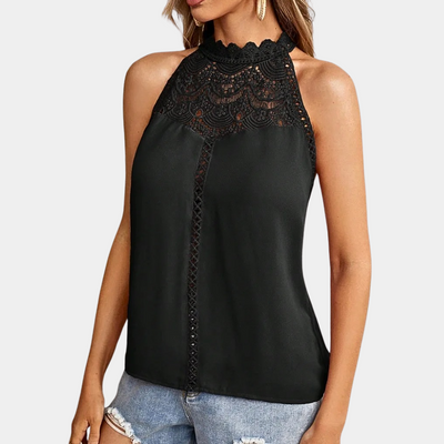 Elegant Women's High-Neck Halter Lace Blouse