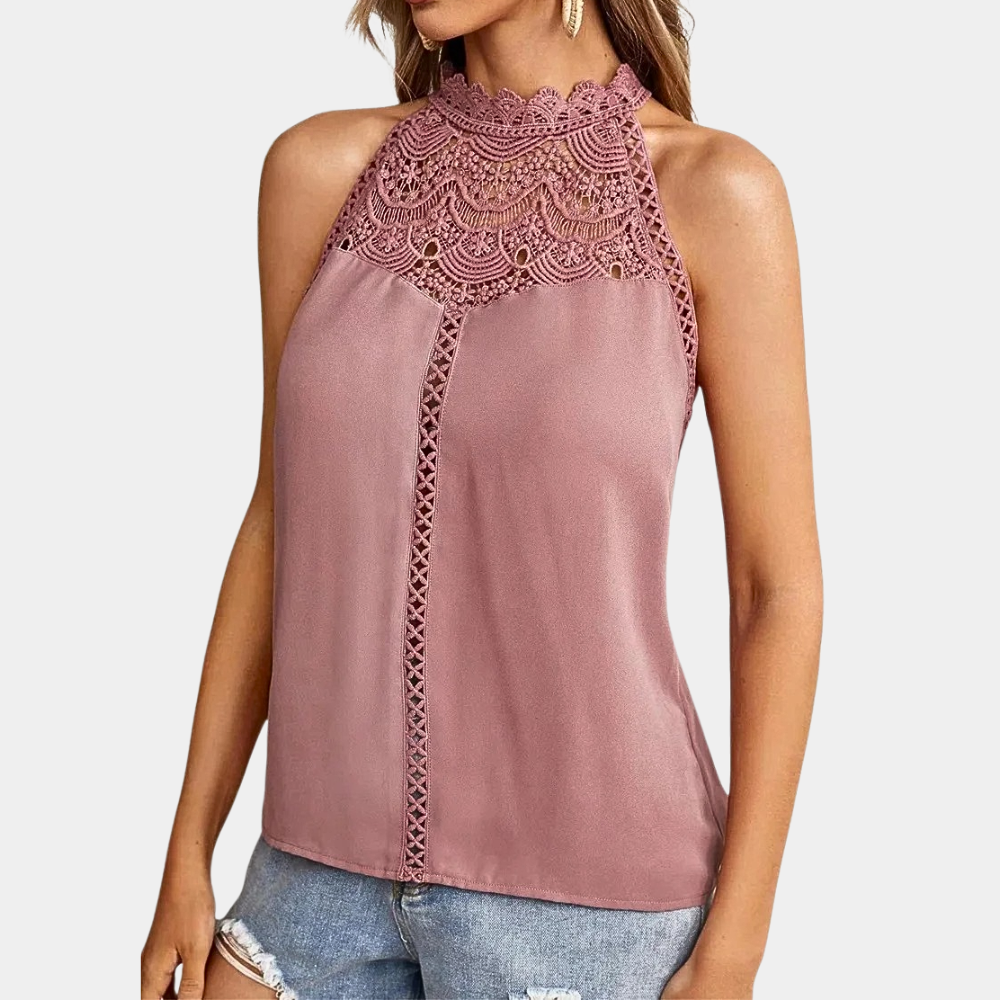 Elegant Women's High-Neck Halter Lace Blouse