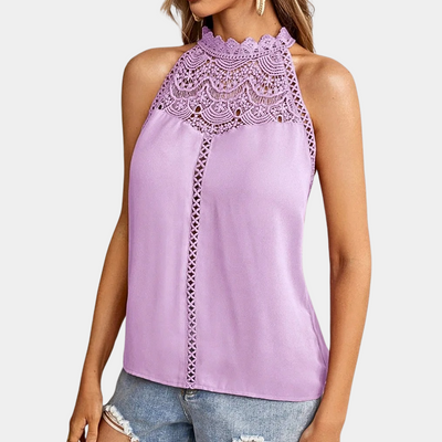 Elegant Women's High-Neck Halter Lace Blouse