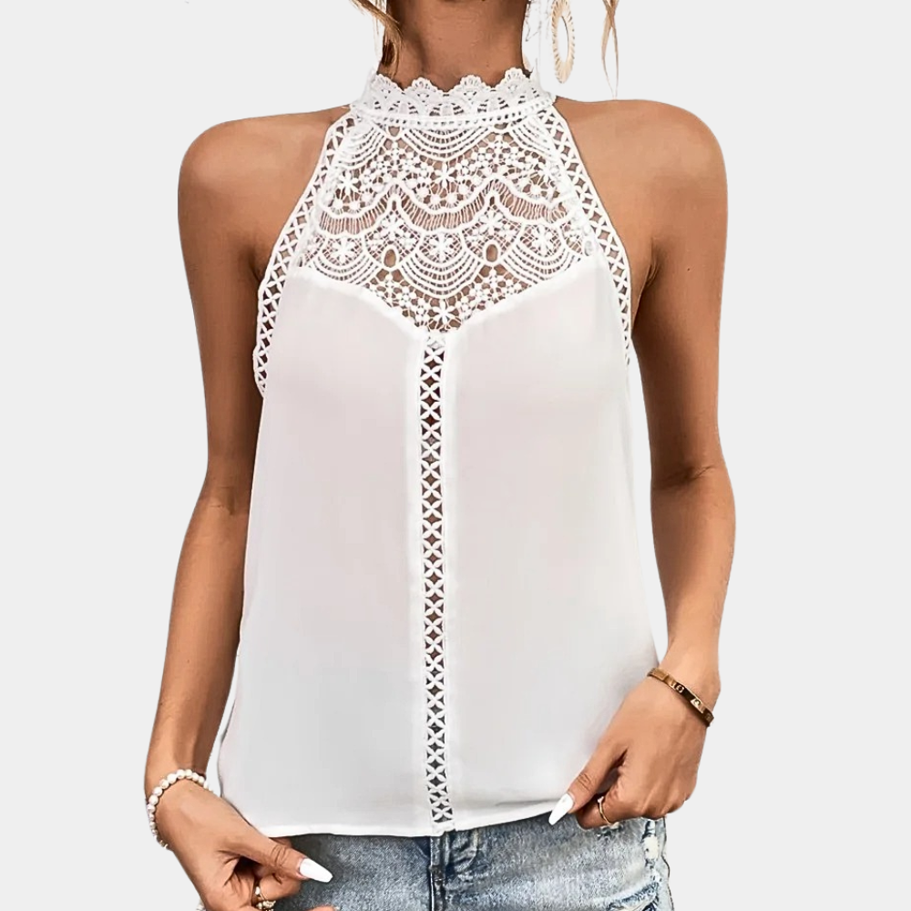 Elegant Women's High-Neck Halter Lace Blouse