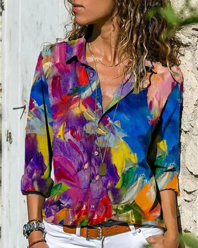 Vibrant Multicolor Print Blouse – Stylish Women's Long Sleeve Top