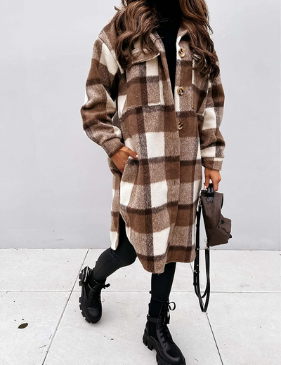 Joanne Wool Coat | Long & Stylish Plaid Winter Jacket