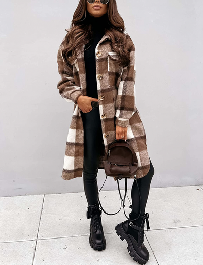 Joanne Wool Coat | Long & Stylish Plaid Winter Jacket