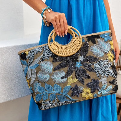 Sequin Blossom Handle Bag