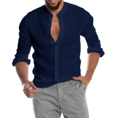 Jeff Long Sleeve Shirt | Trendy Mandarin Collar Linen Shirt for Men