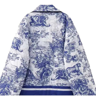 Elegant Printed Jacket with Scarf Collar – Stylish and Comfortable Outerwear