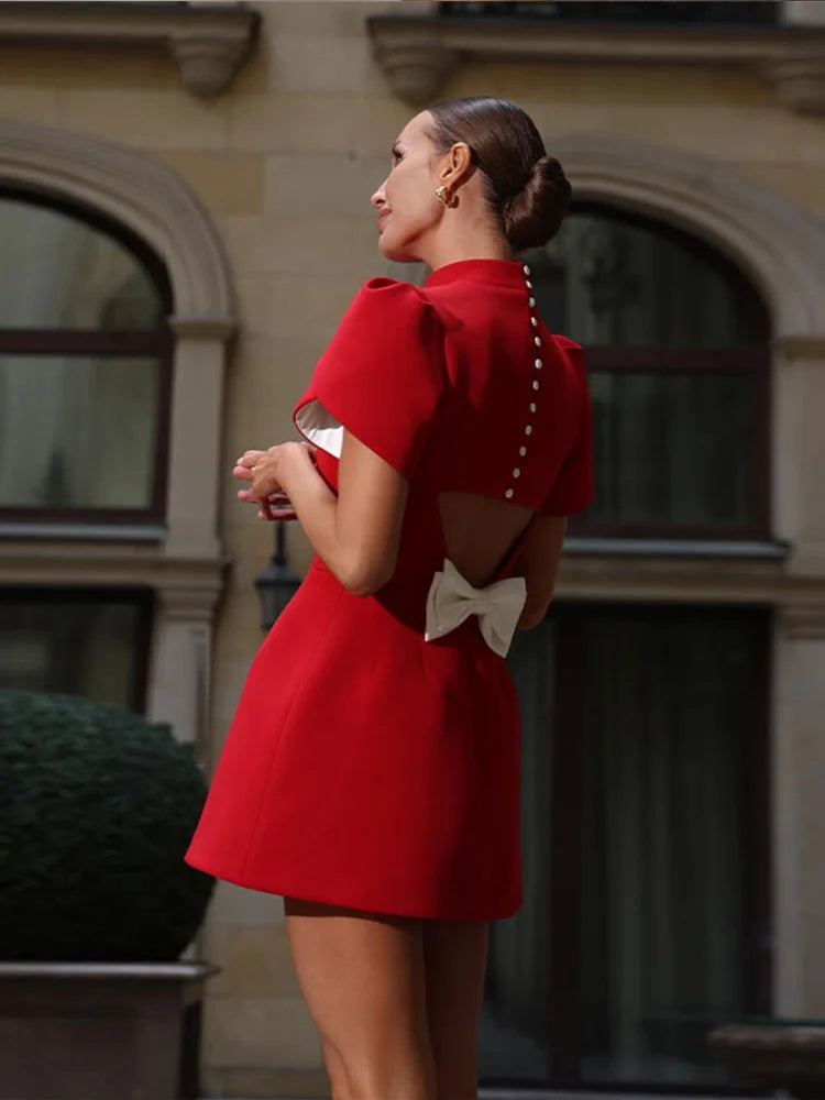 Scarlet Charm Mini Dress - Embrace timeless elegance!