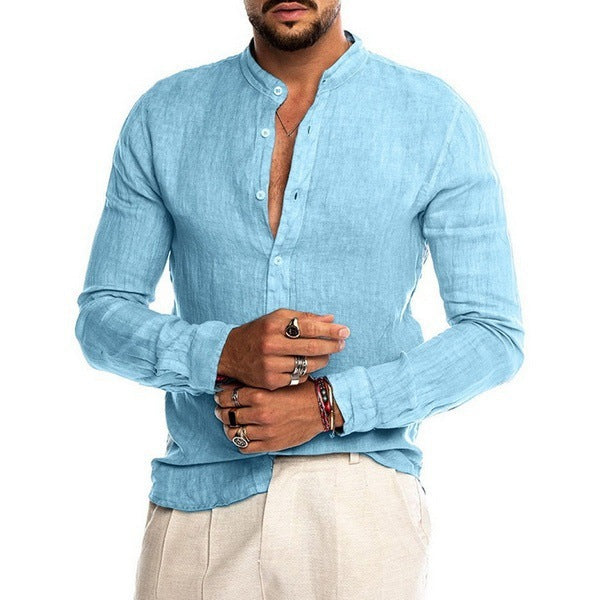 Jeff Long Sleeve Shirt | Trendy Mandarin Collar Linen Shirt for Men