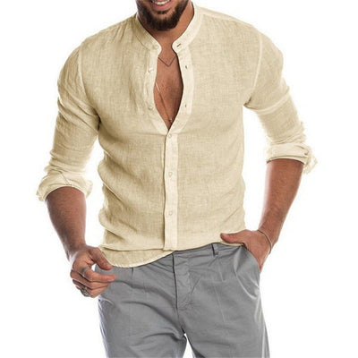 Jeff Long Sleeve Shirt | Trendy Mandarin Collar Linen Shirt for Men