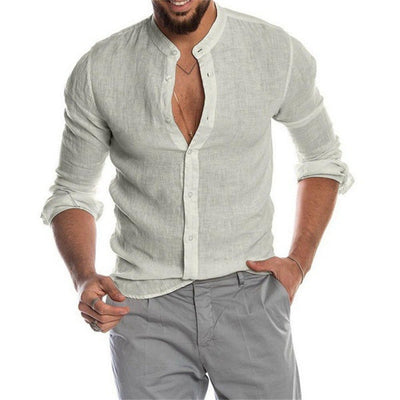 Jeff Long Sleeve Shirt | Trendy Mandarin Collar Linen Shirt for Men