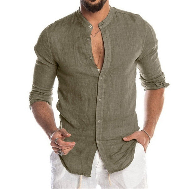 Jeff Long Sleeve Shirt | Trendy Mandarin Collar Linen Shirt for Men