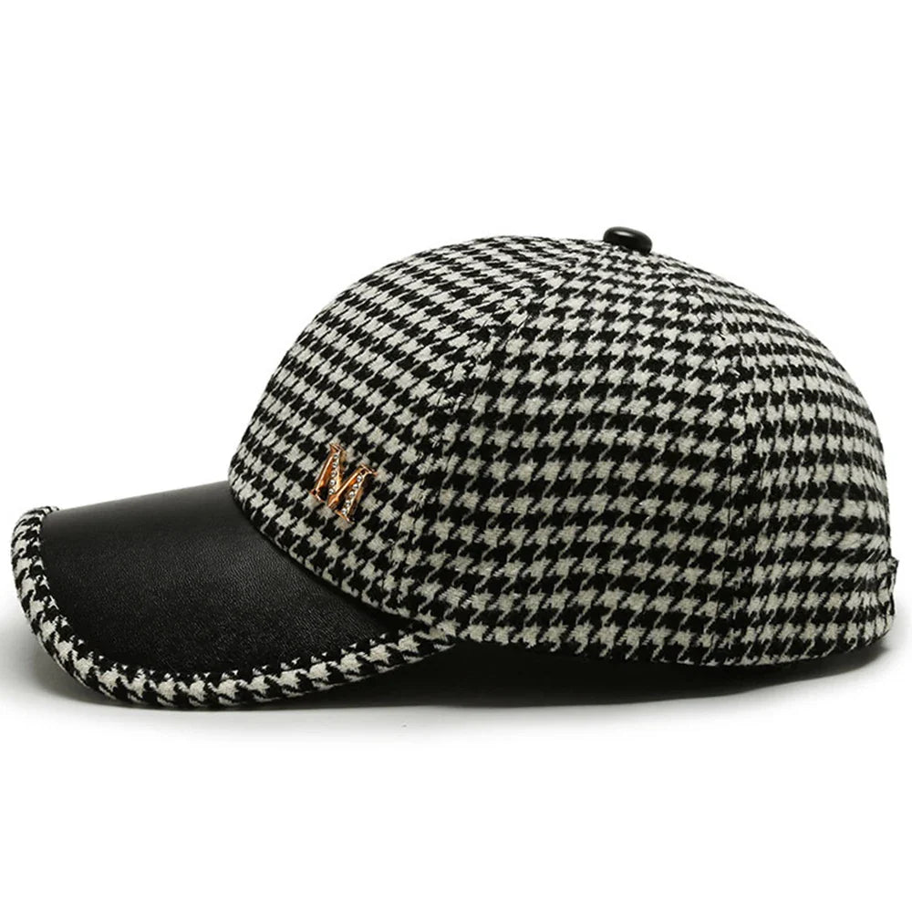 Houndstooth Leather Baseball Cap – Stylish and Comfortable Headwear for Any Occasion