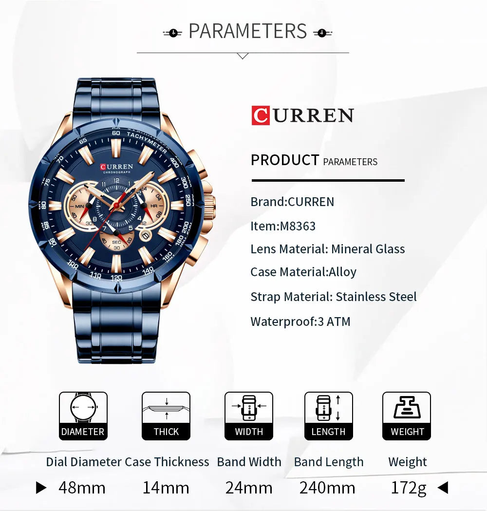 CURREN Luxury Quartz Watch | Water-Resistant with Stainless Steel Band