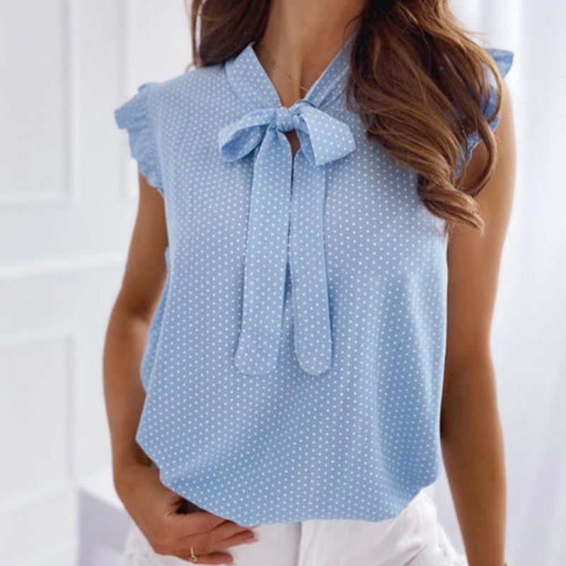 Ria Ruffle Top | Romantic Women's Blouse with Bow Tie and Ruffle Sleeves