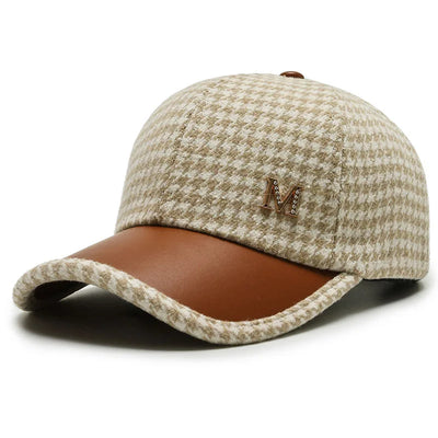 Houndstooth Leather Baseball Cap – Stylish and Comfortable Headwear for Any Occasion