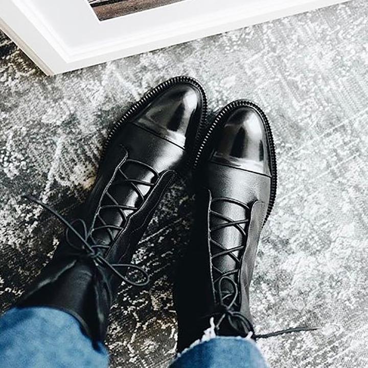 Harper™ | Classic Mid-Calf Leather Lace-Up Boots