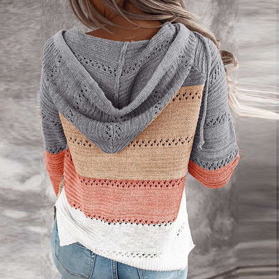 Lydia Patchwork Hoodie Sweater | Cozy Knitwear with Simple Horizontal Design