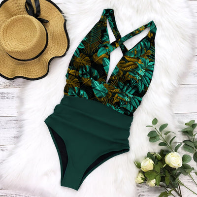 Elegant V-Neck One-Piece Swimsuit | Flattering High-Waist Design for Beach Days