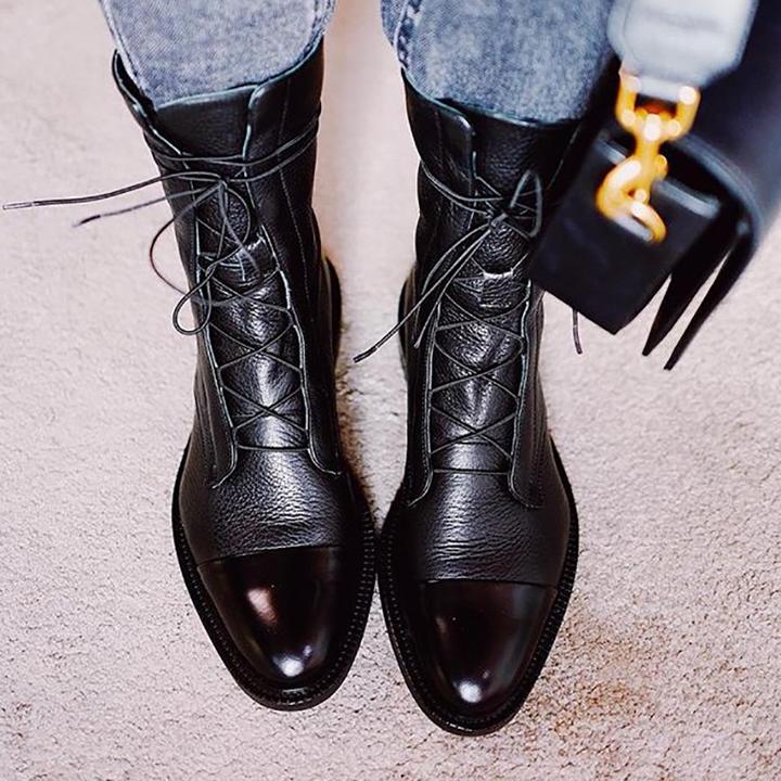 Harper™ | Classic Mid-Calf Leather Lace-Up Boots