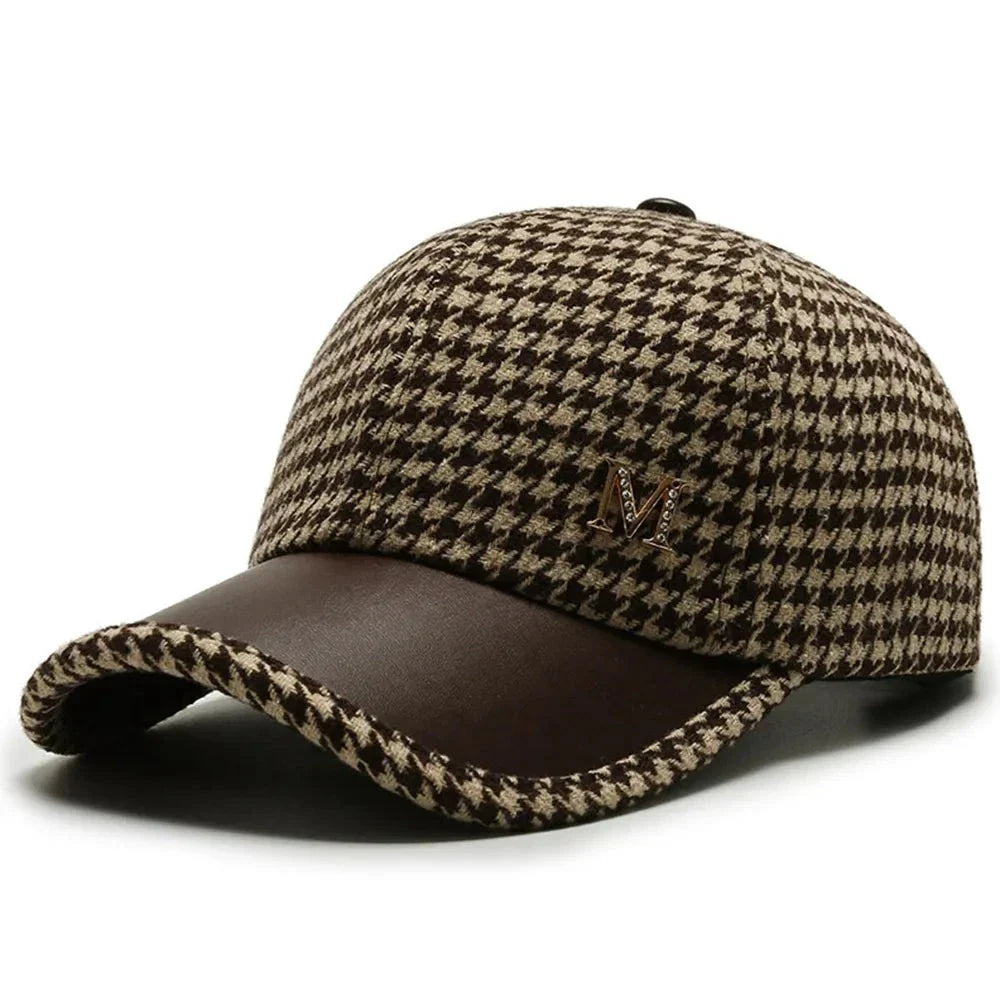 Houndstooth Leather Baseball Cap – Stylish and Comfortable Headwear for Any Occasion