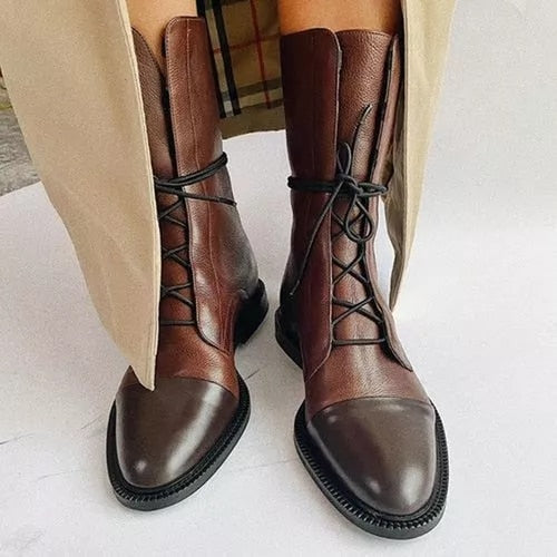 Harper™ | Classic Mid-Calf Leather Lace-Up Boots