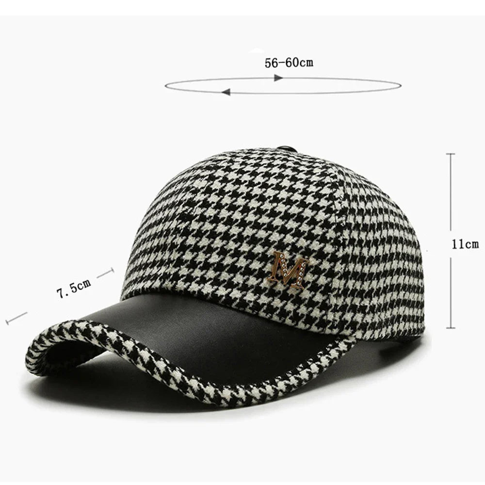 Houndstooth Leather Baseball Cap – Stylish and Comfortable Headwear for Any Occasion